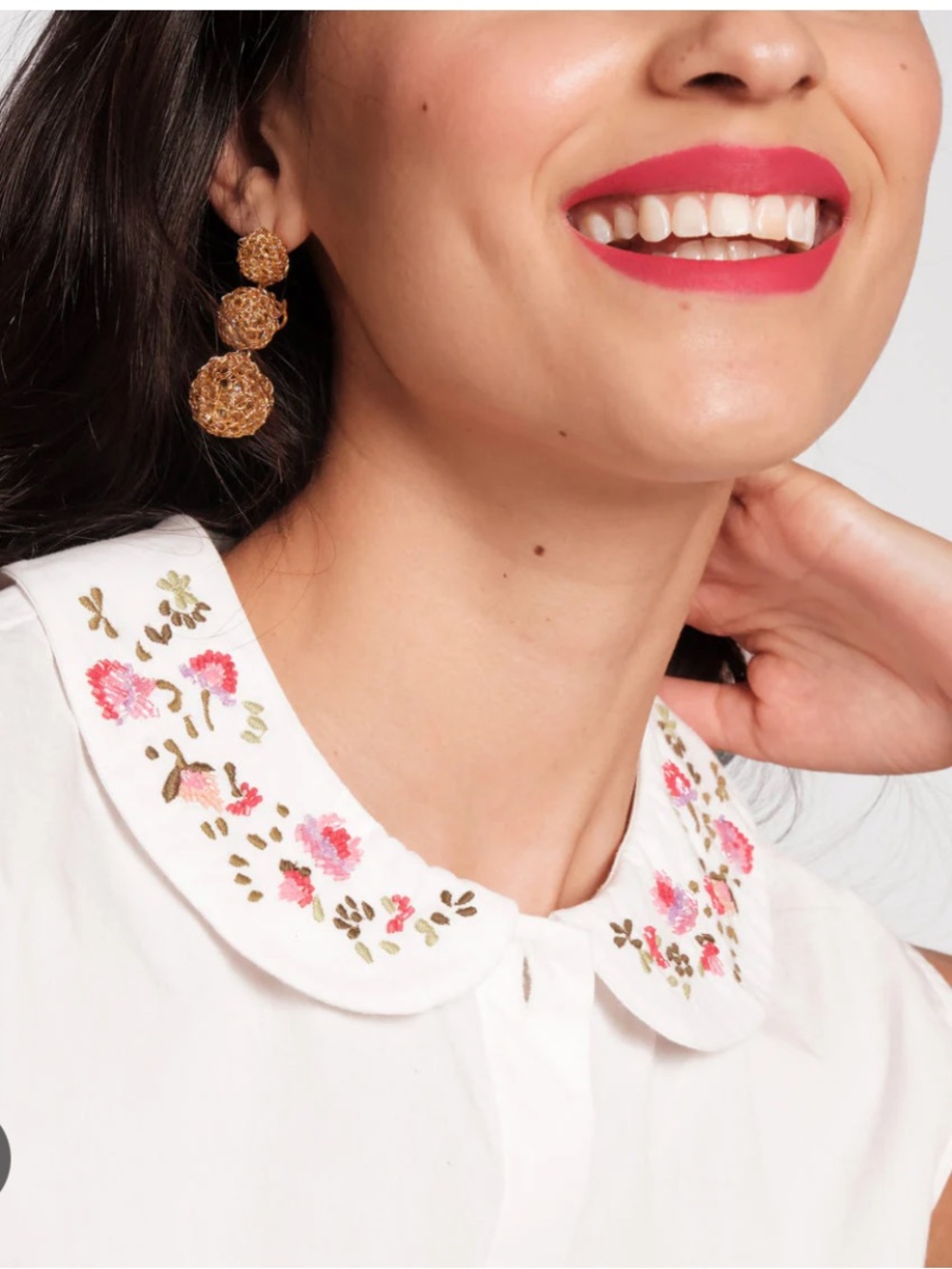 FRANCES VALENTINE LOUISE FLORAL EMBROIDERED COLLAR TOP - Size L